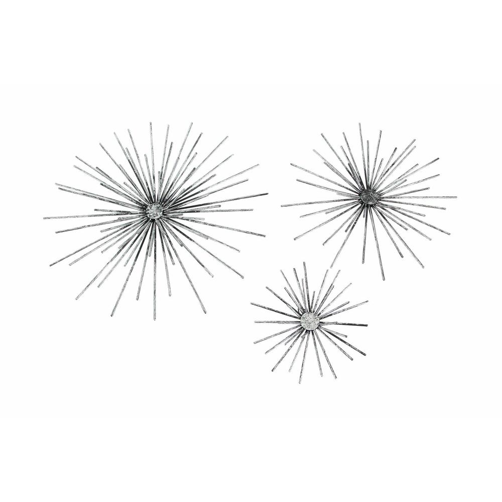 Set Of 3 Aged Silver Finish Mid-century Modern Atomic Star Burst Wall😏
